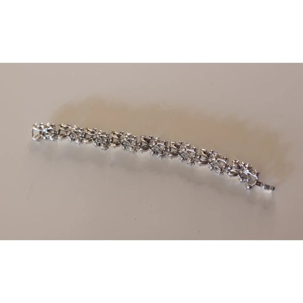 Vintage Trifari Bracelet Earrings Set Clear Rhinestone Set Silver Tone Art Deco